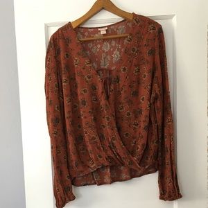 Burnt Orange Sunflower Wrap Top